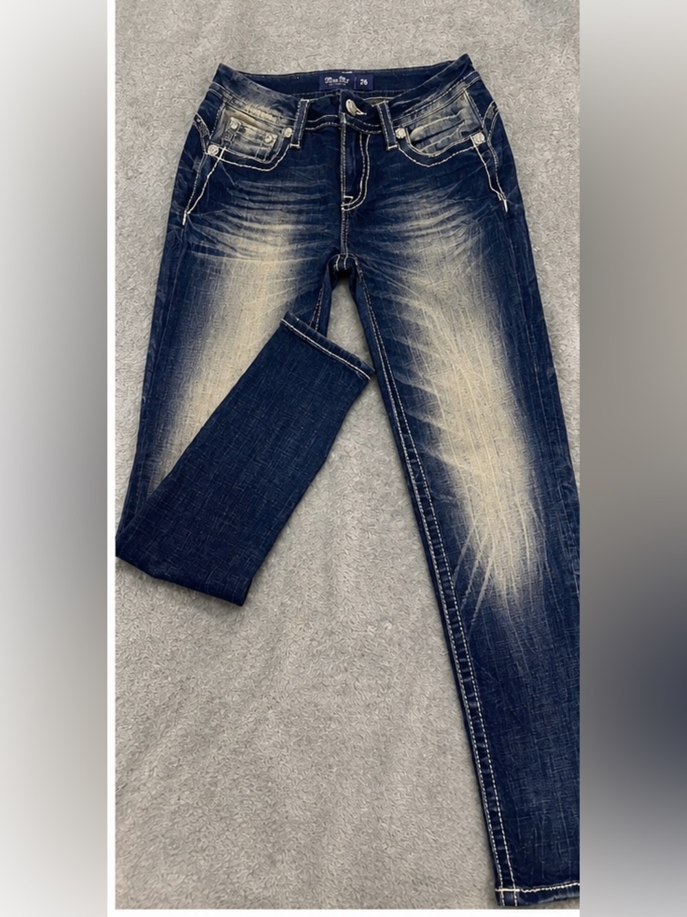 Miss Me Skinny Jeans in Dark Blue Faded Wash